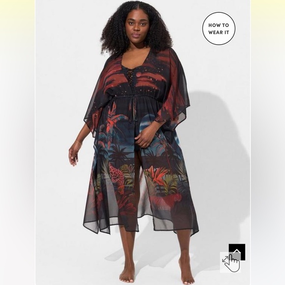 New! Torrid sz 3 4 Swim Bathing Suit Maxi Chiffon Cover Up Kimono 3X 4X - Picture 1 of 5